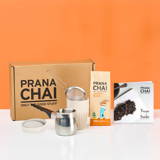 Prana Chai Original Masala Blend Starter Box with Huskee 12oz Cup & Lid