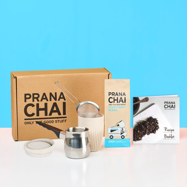 Prana Chai Peppermint Blend Starter Box with Huskee 12oz Cup & Lid